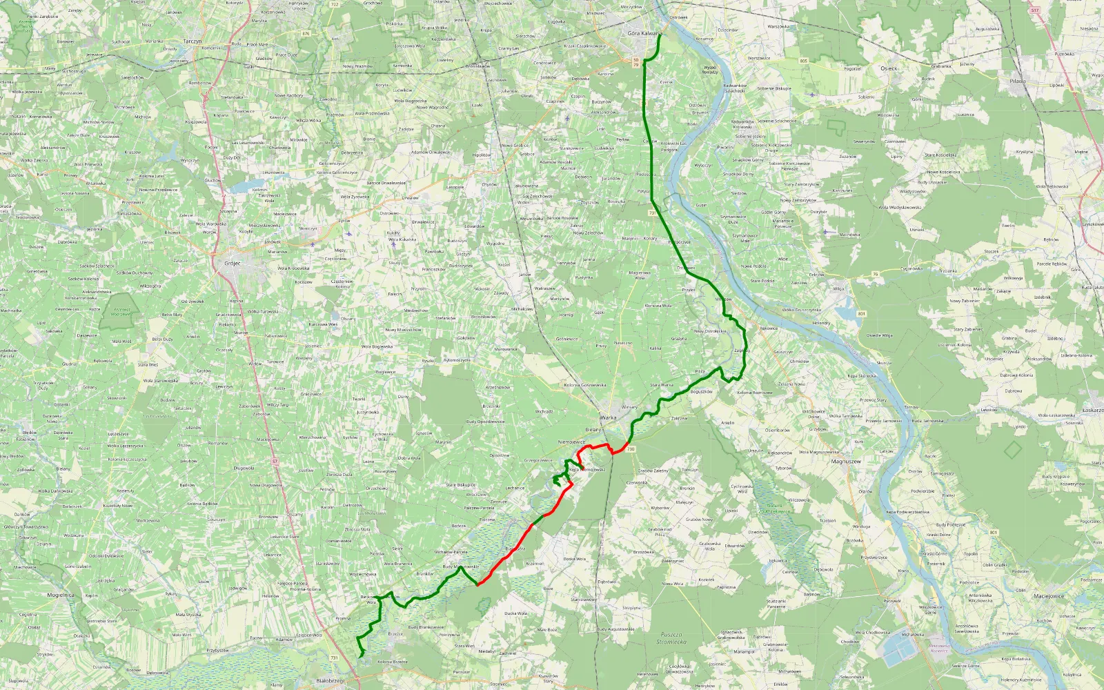 Map of Wzdłuż Pilicy - 35.2 km offroad trail, Kozienice County