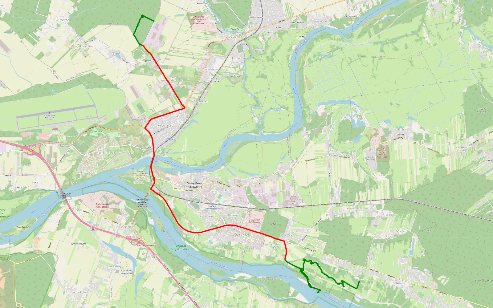 Mapa trasy Suchocin - Kosewo - 20.7 km trasy offroad, Powiat Nowodworski
