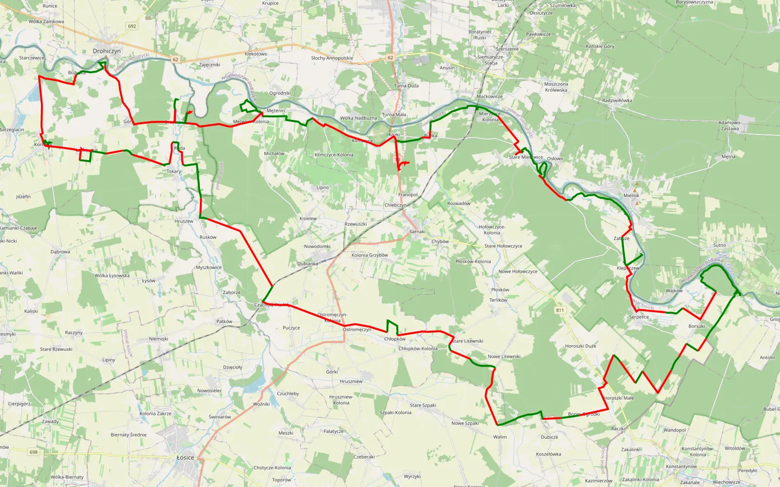 Map of Klepaczew - 138.1 km offroad trail, Łosice County