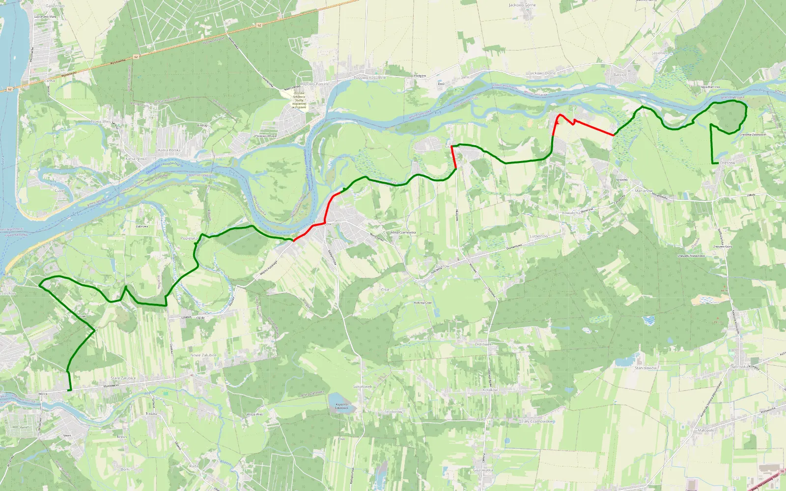 Mapa trasy Wolica - Dręszew - 23.9 km trasy offroad, Powiat Wołomiński