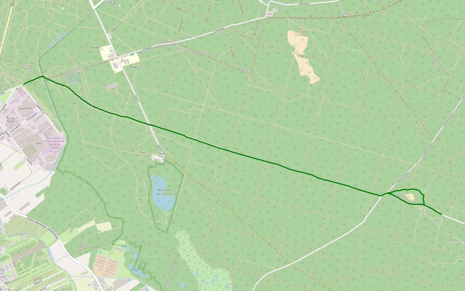 Map of Dąbrówka - 1.5 km offroad trail, Otwock County