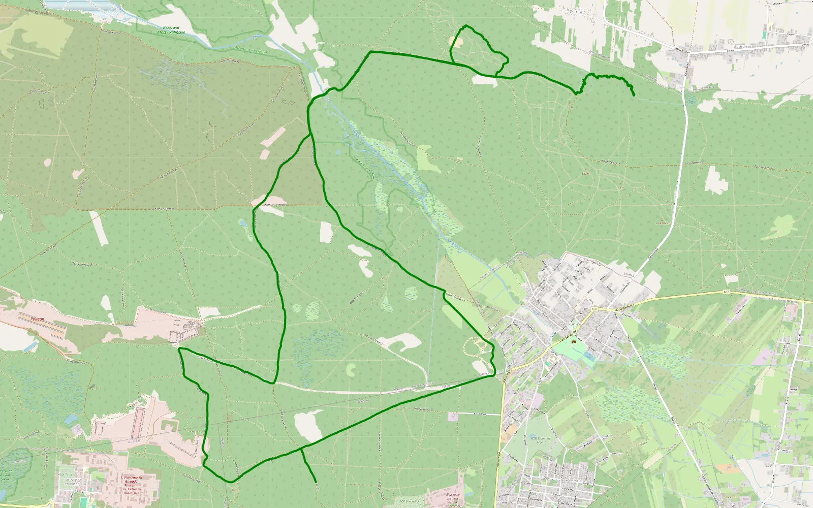 Mapa trasy Poligon rzeka - 23.9 km trasy offroad, Powiat Wołomiński