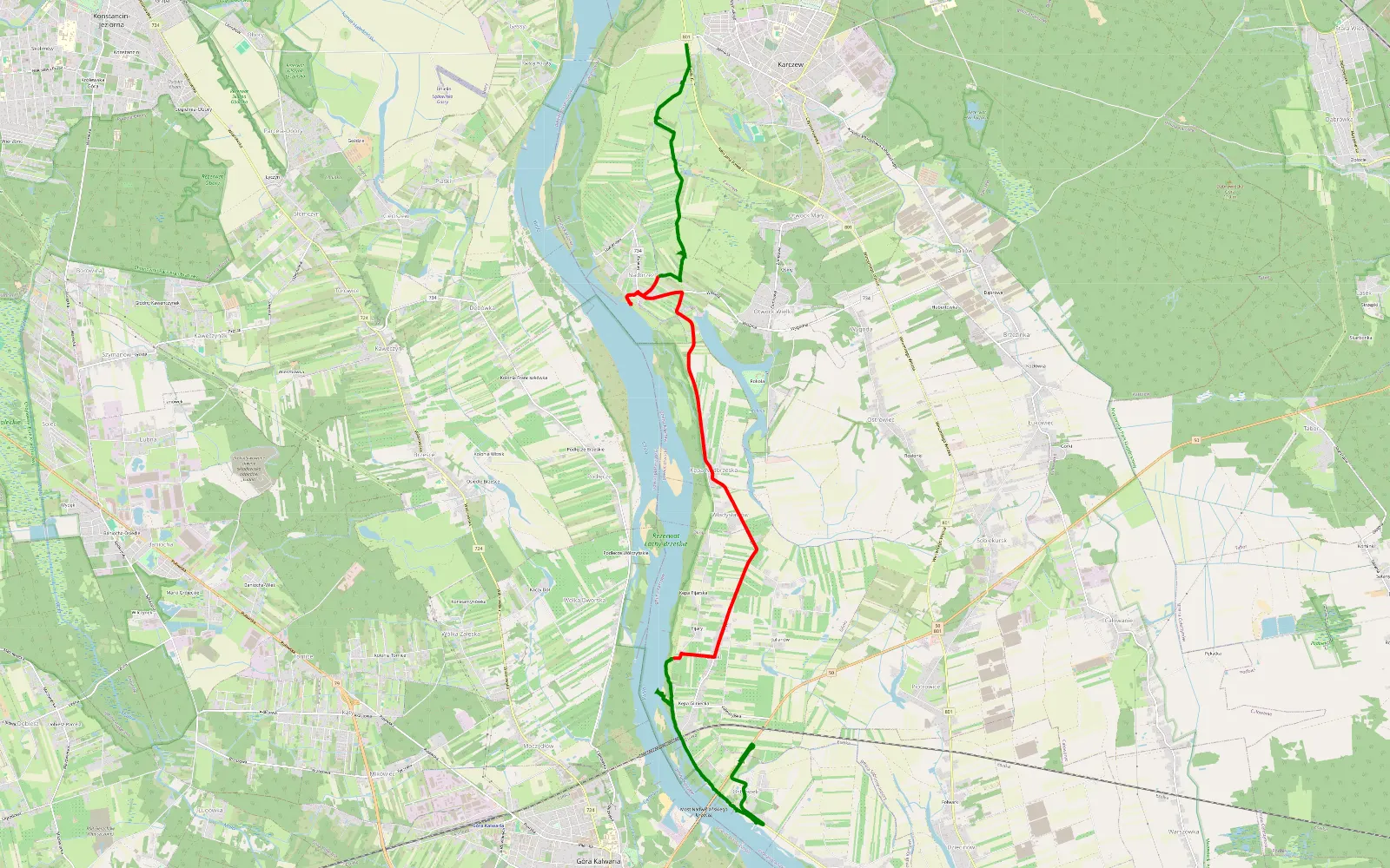Map of Przewóz - Ostrówek - 15.3 km offroad trail, Otwock County
