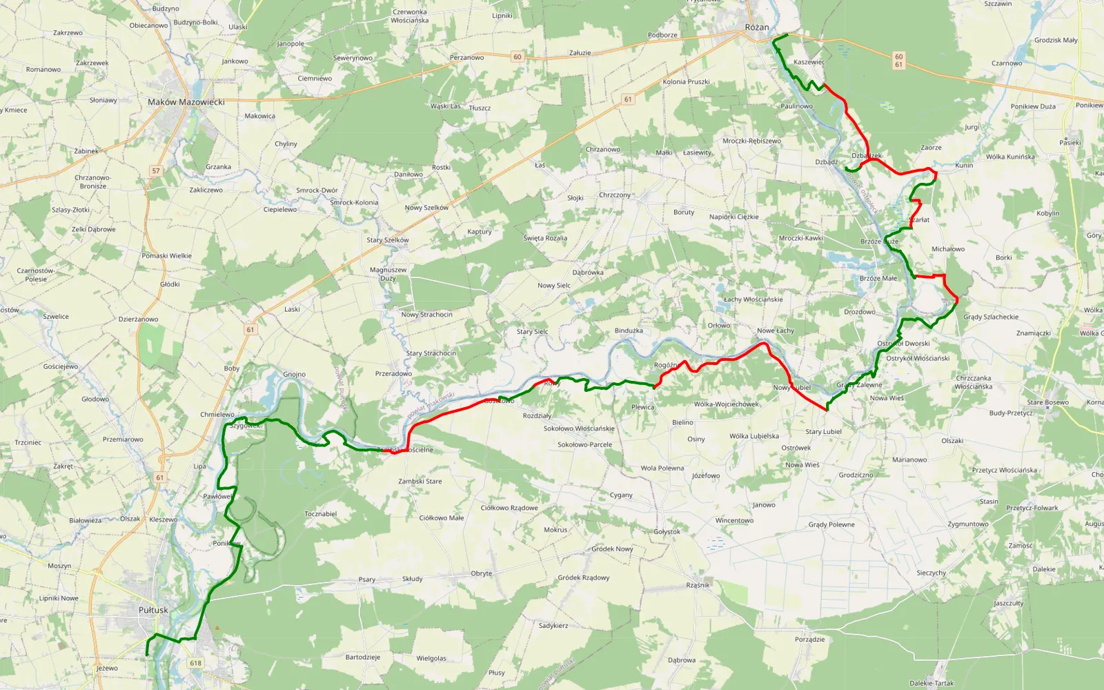 Map of Pułtusk - Kaszewiec - 60.7 km offroad trail, Pułtusk County