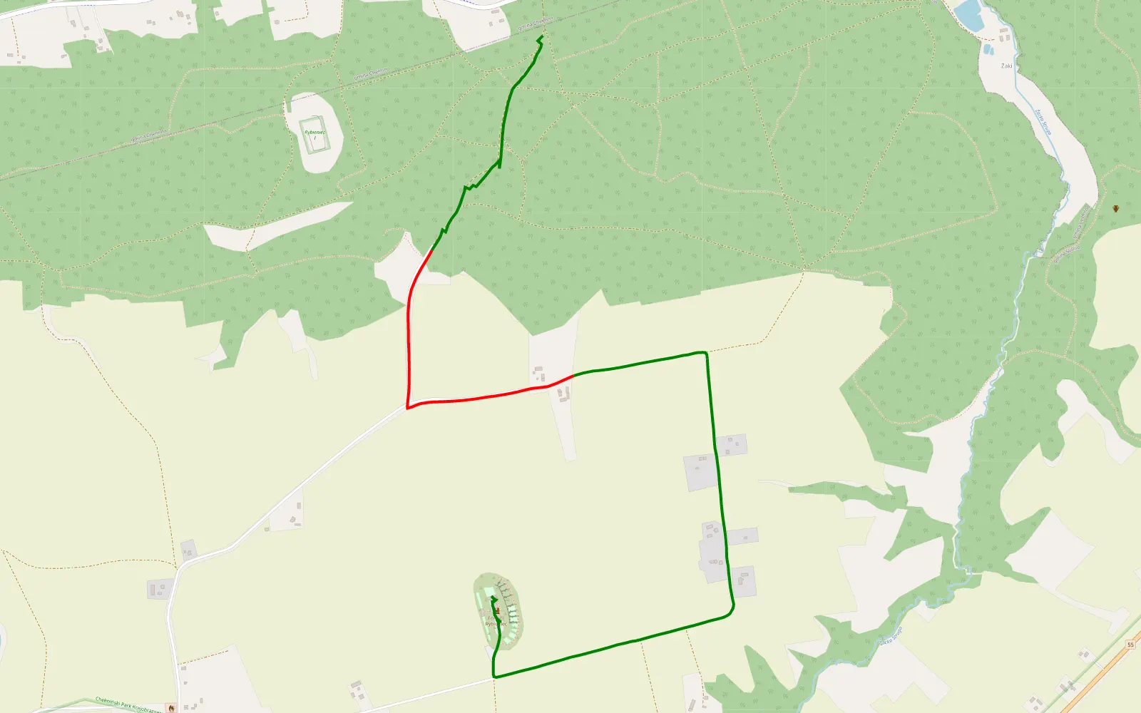 Map of Mikolajkowe - 2.2 km offroad trail, Chełmno County