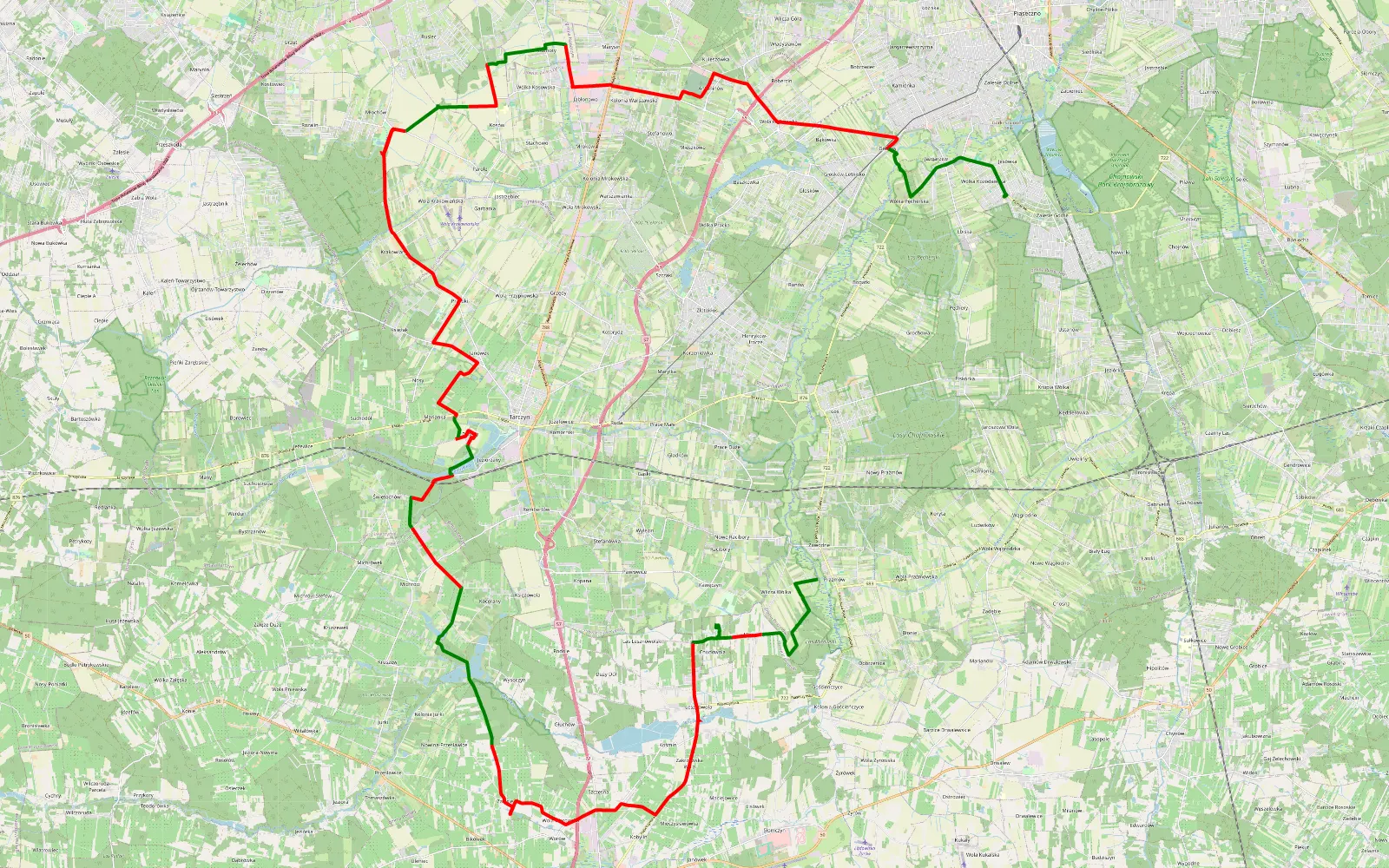 Map of Prażmów - Jesówka - 60.8 km offroad trail, Piaseczno County