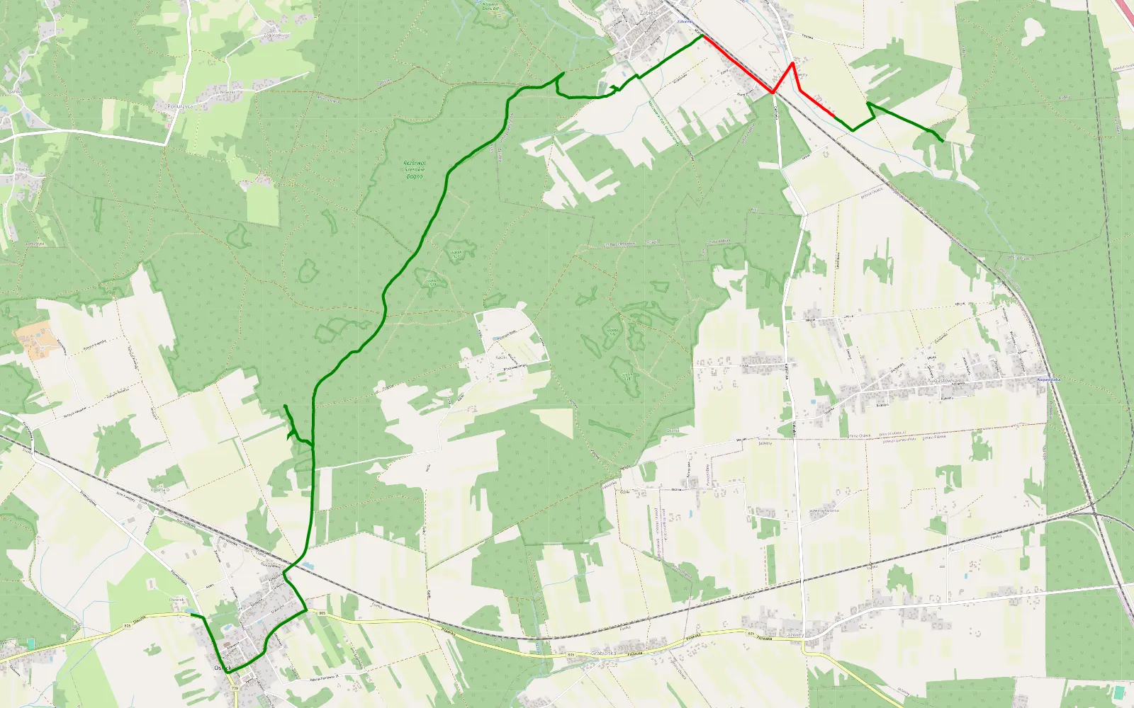 Map of Osieck - Lubice - 10.4 km offroad trail, Otwock County