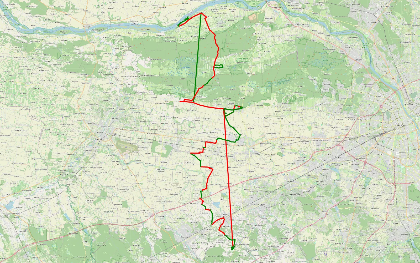Mapa trasy Zapomniałem wyłączyć trasę xd - 123.9 km trasy offroad, Powiat Grodziski
