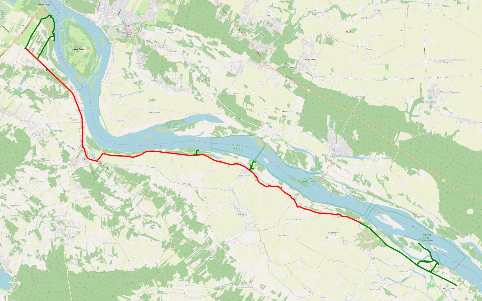 Map of Drogami większość - 30.5 km offroad trail, Płock County