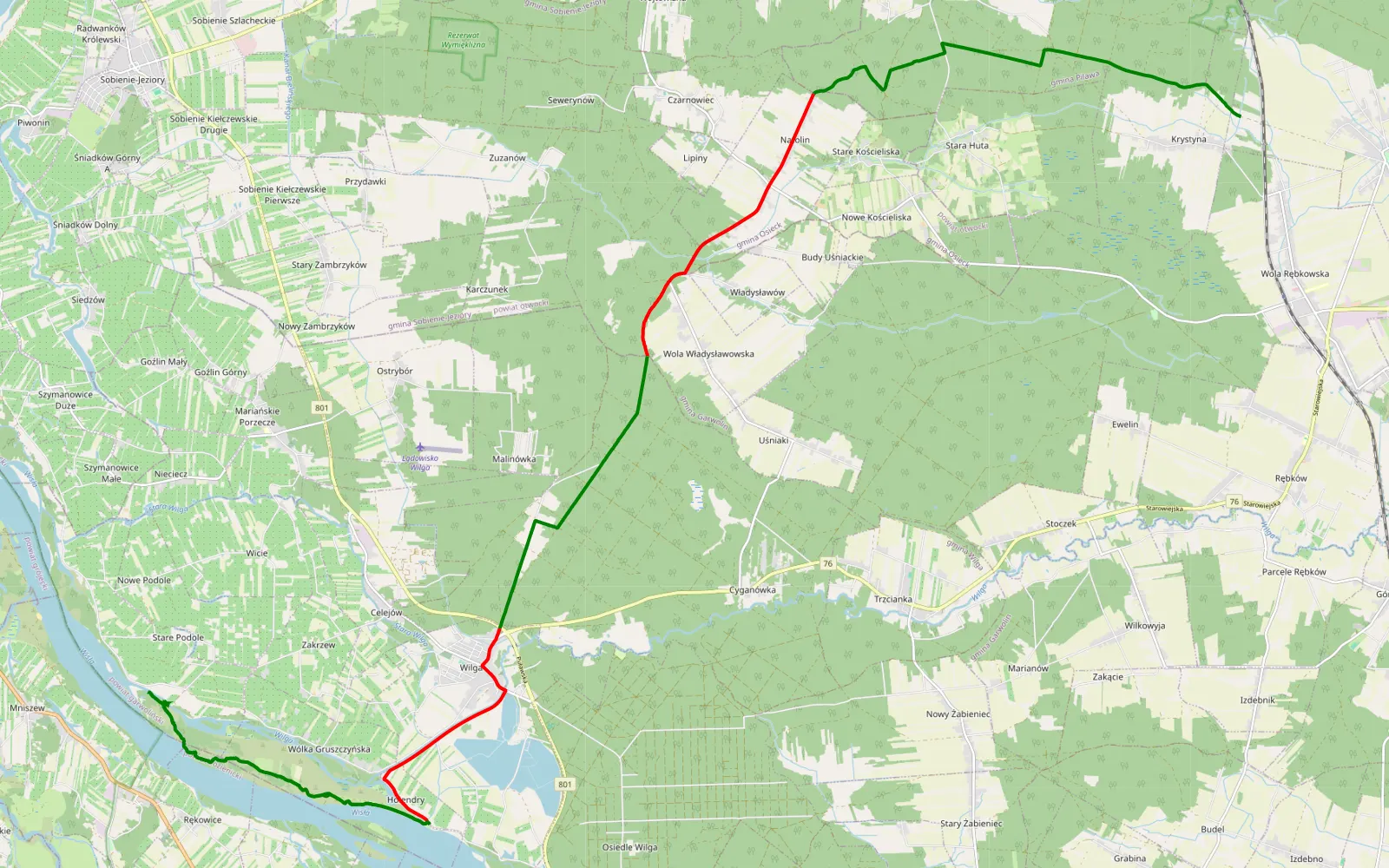 Mapa trasy Krystyna - Holendry - 33.5 km trasy offroad, Powiat Garwoliński