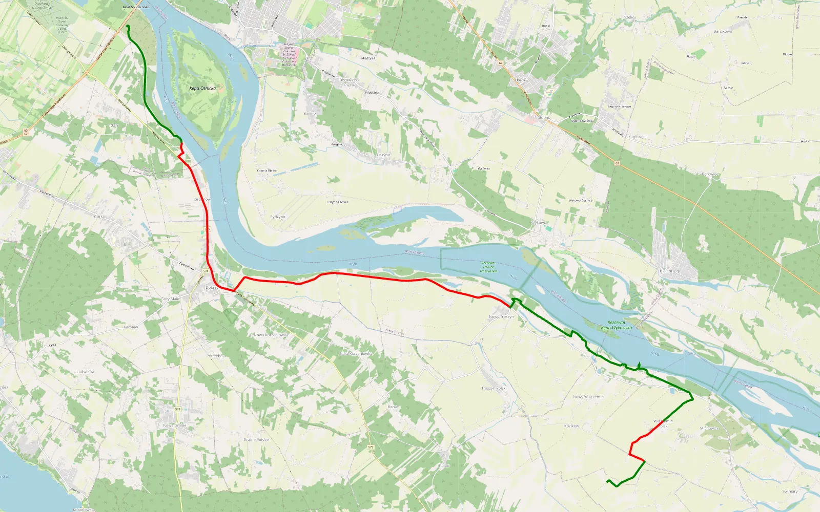 Mapa trasy Wymyśle Niemieckie - 20 km trasy offroad, Powiat Płocki