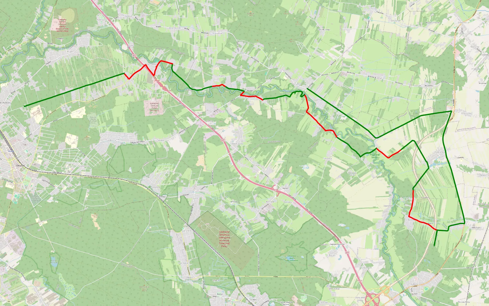 Map of Tolin - Glinianka - 24.6 km offroad trail, Otwock County