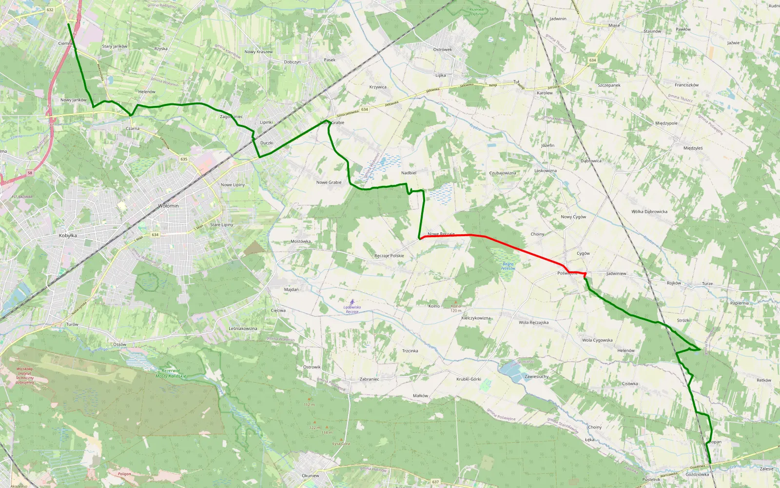 Mapa trasy Ciemne - Goździówka - 18.6 km trasy offroad, Powiat Wołomiński