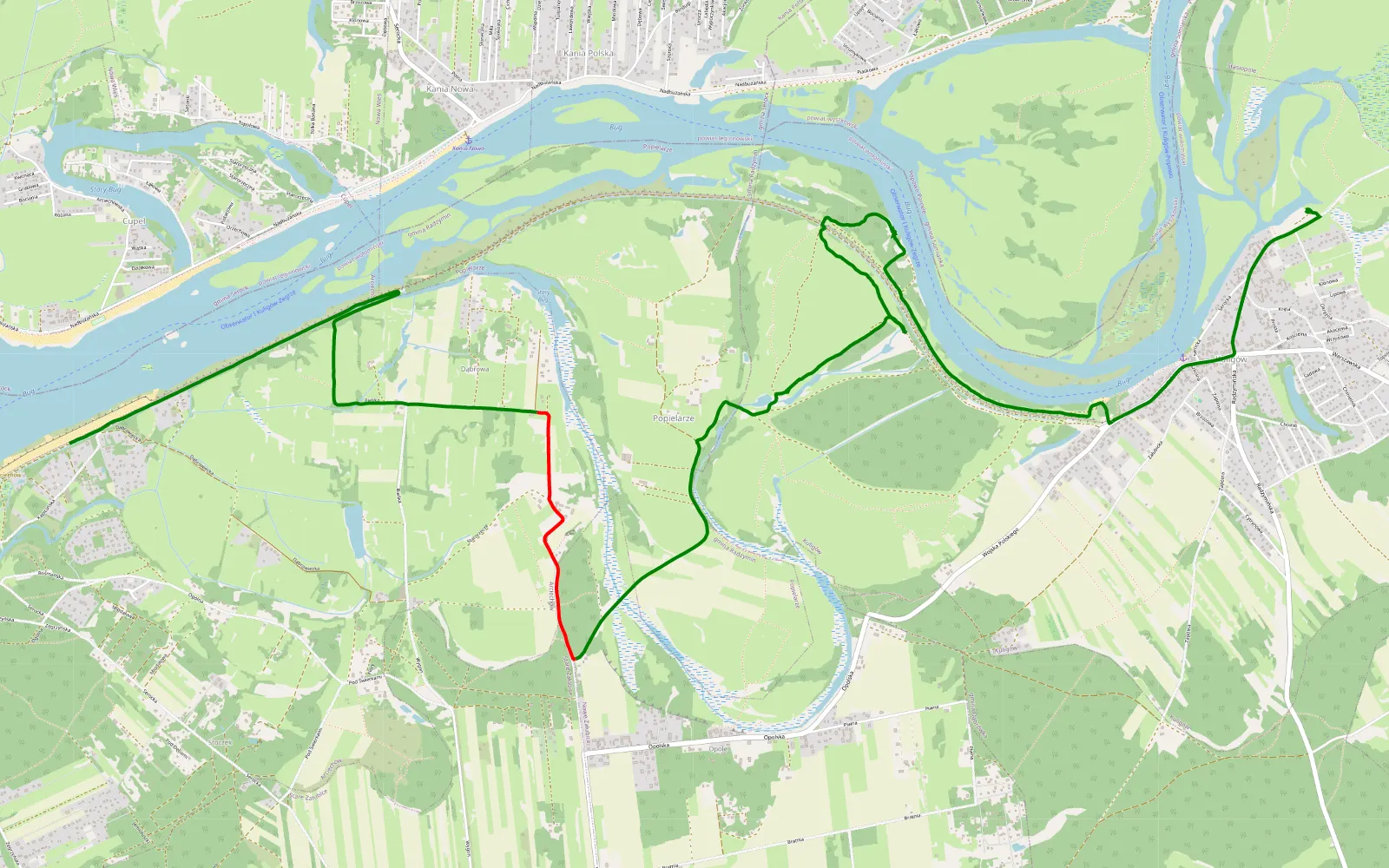 Mapa trasy Cupel - Kuligów - 10.6 km trasy offroad, Powiat Wołomiński