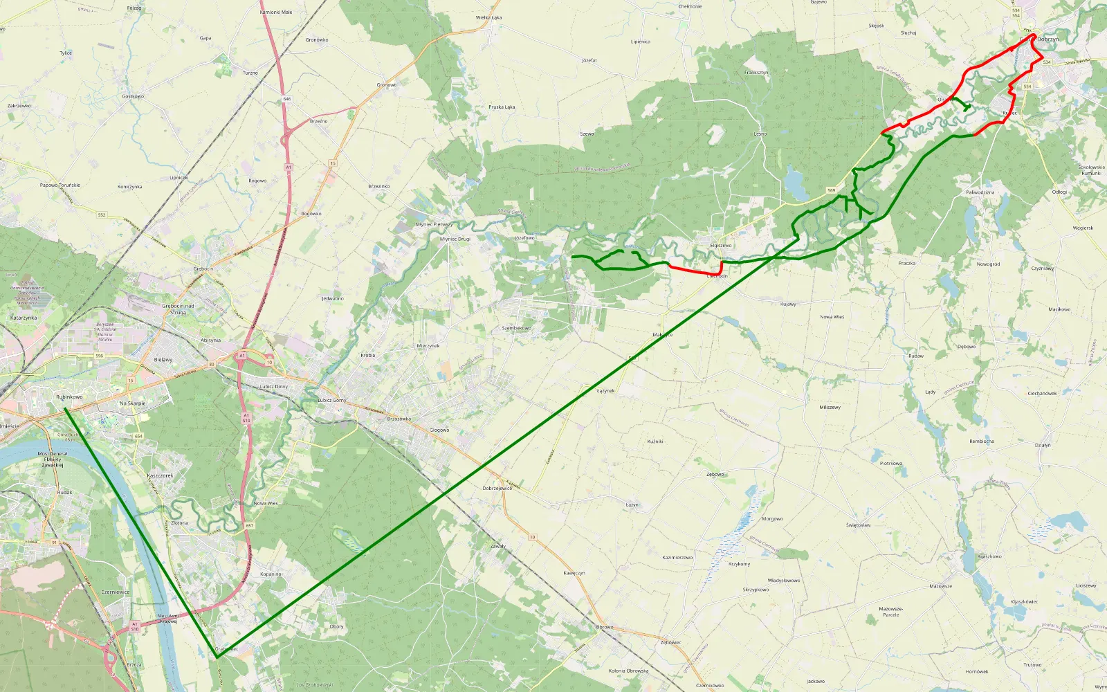 Mapa trasy Dolina Drwęcy - 34.9 km trasy offroad, Powiat Golubsko-dobrzyński