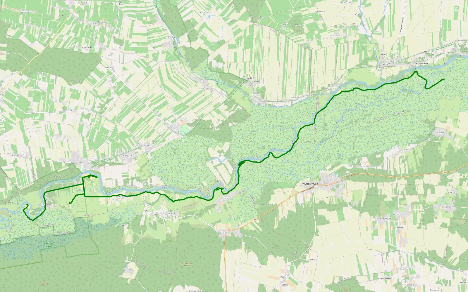Mapa trasy Pacew - Ługowice - 15.4 km trasy offroad, Powiat Białobrzeski