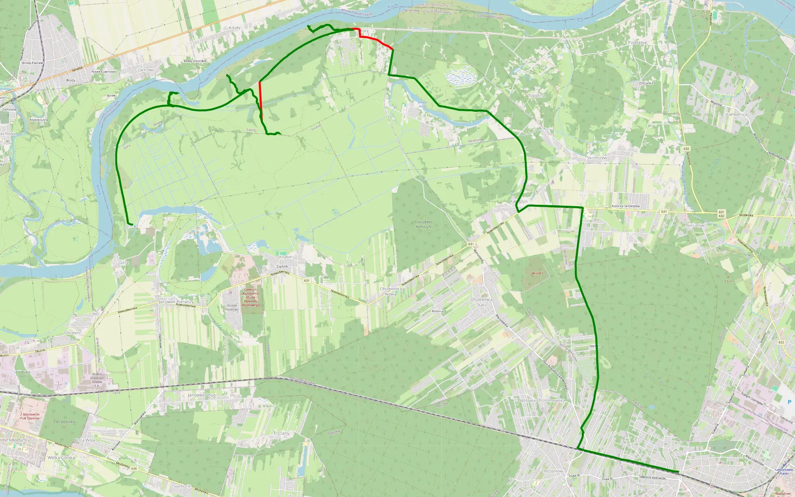 Mapa trasy Legionowo - Góra - 16.7 km trasy offroad, Powiat Legionowski