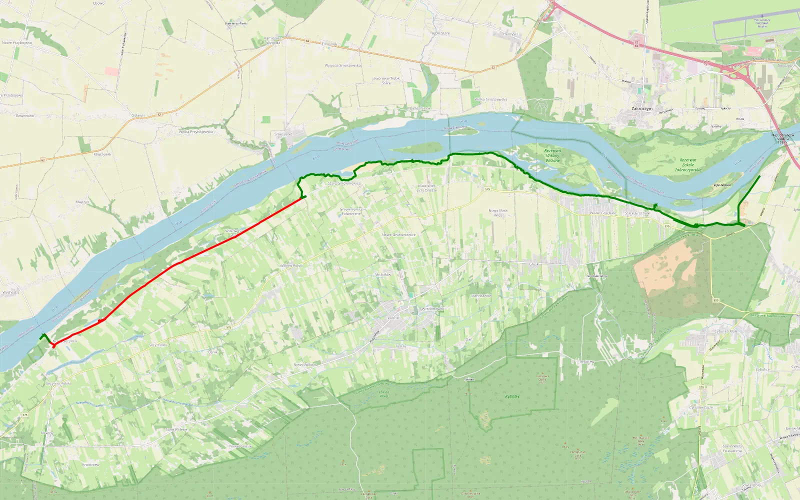 Mapa trasy Sady - Nowy Secymin - 21.8 km trasy offroad, Powiat Nowodworski