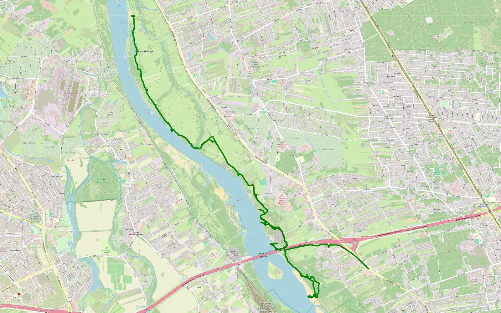 Map of Warszawa Most Południowy 2 - 18.8 km offroad trail, Warsaw