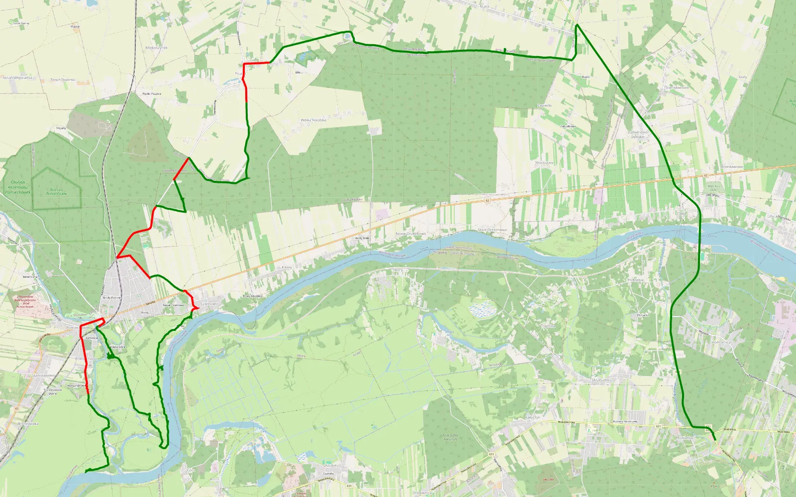 Map of Poniatów - Bronisławka - 30.5 km offroad trail, Nowy Dwór Mazowiecki County