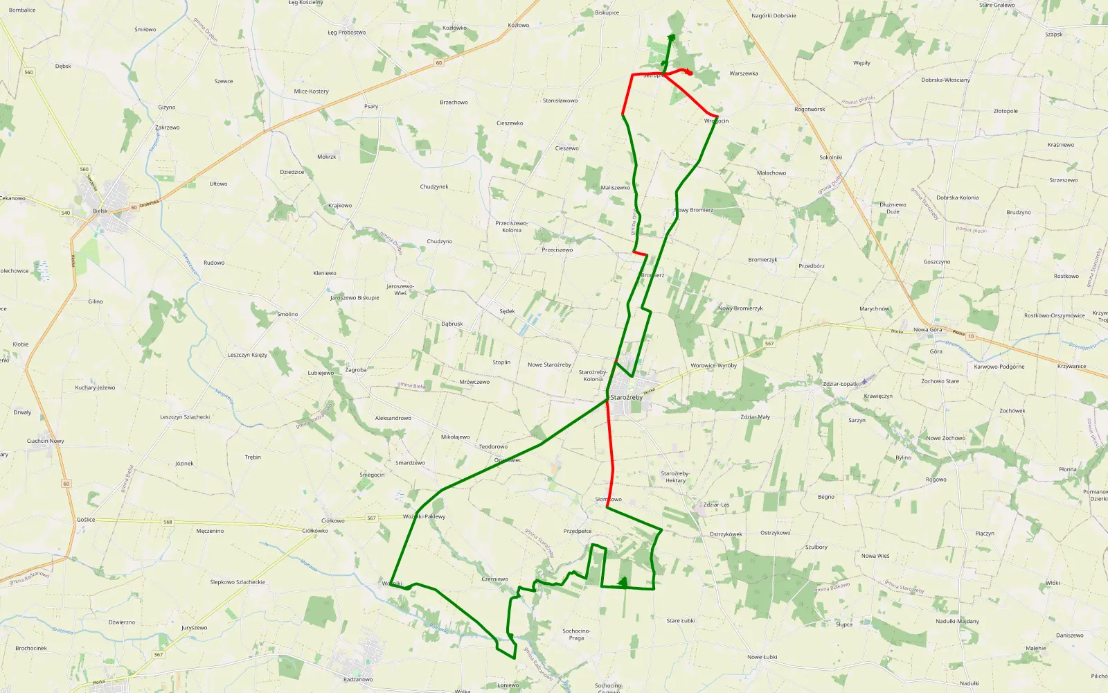 Mapa trasy Groszek dzień - 35.4 km trasy offroad, Powiat Płocki