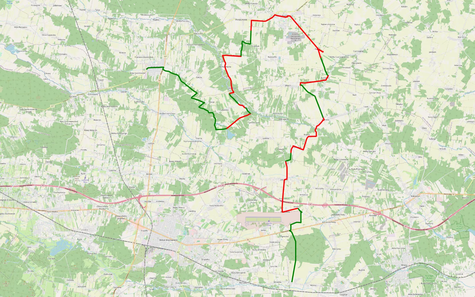 Mapa trasy Stanisławów - Wiciejów - 46.7 km trasy offroad, Powiat Miński