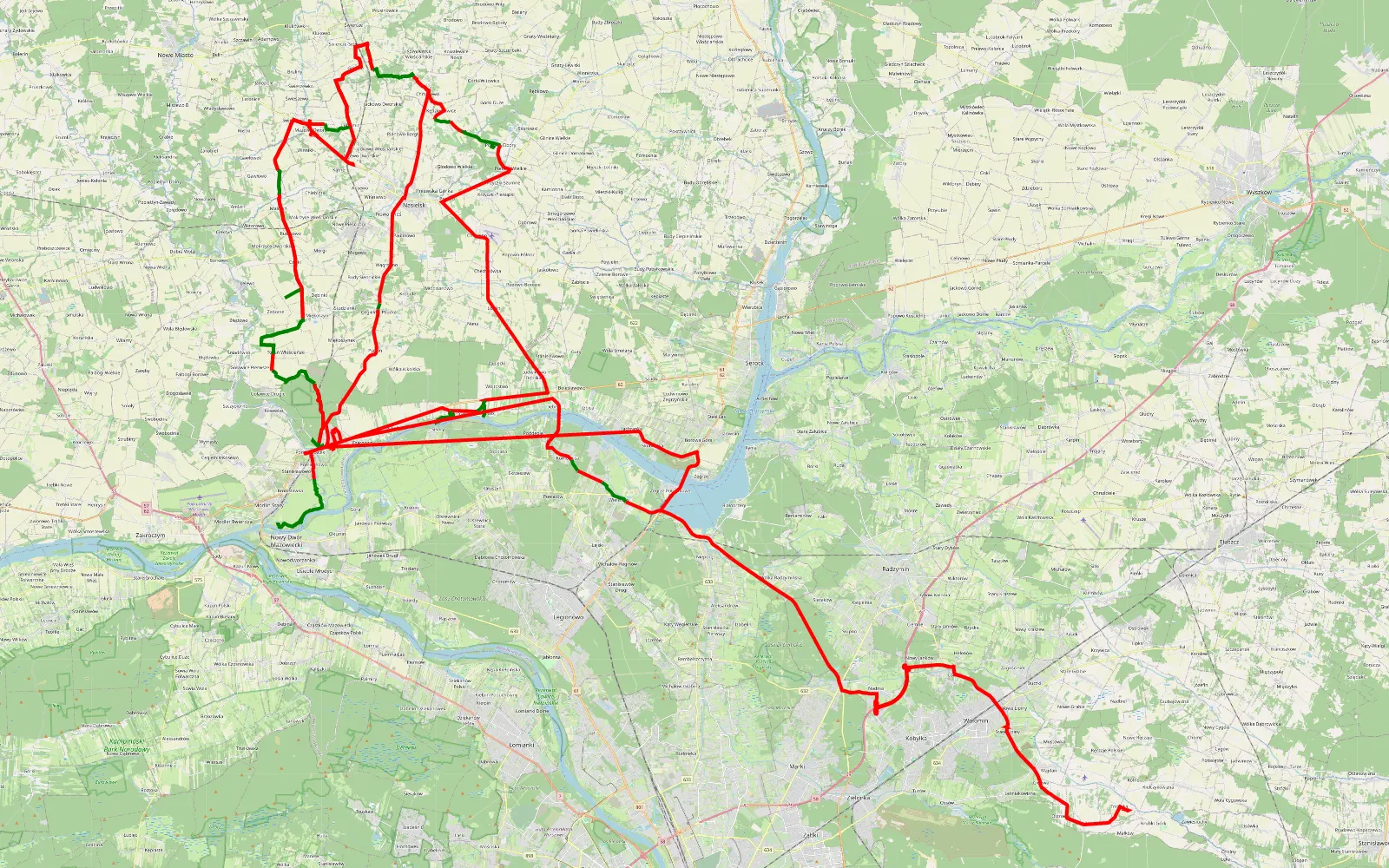 Mapa trasy Brody-Parcele - 274.3 km trasy offroad, Powiat Nowodworski