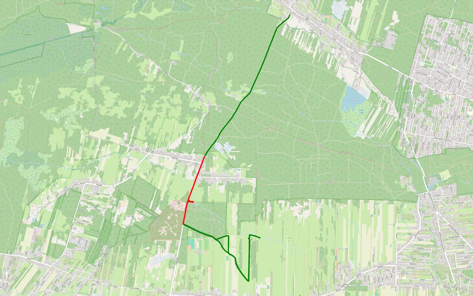 Map of Truskaw - Borki - 10.2 km offroad trail, Warsaw West County