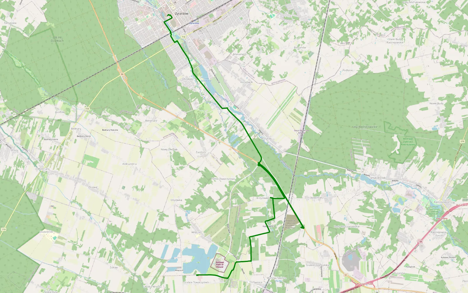 Mapa trasy Żyrardów - Grabce - 2.6 km trasy offroad, Powiat Żyrardowski