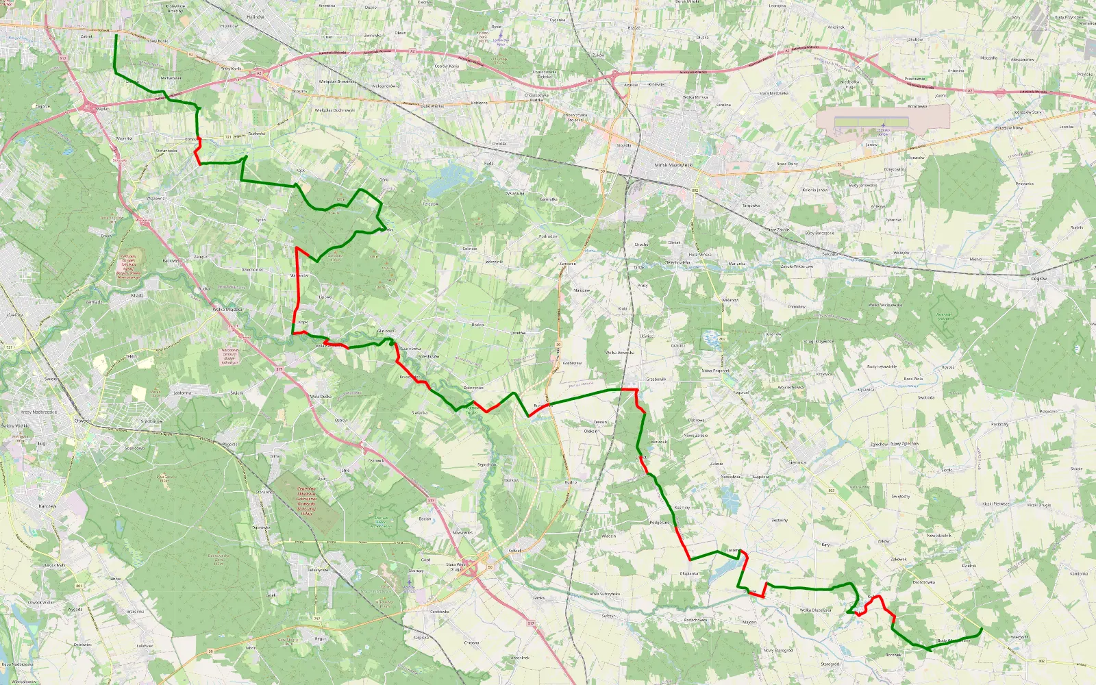 Mapa trasy Trasa Wawa 1 - 53.4 km trasy offroad, Powiat Otwocki