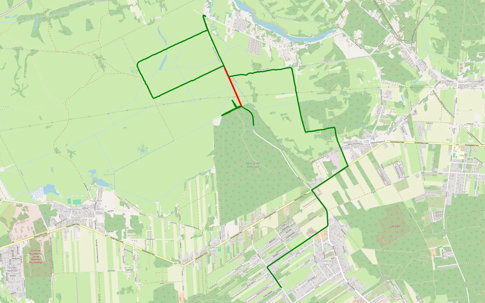 Mapa trasy Klucz - Olszewnica Stara - 7.3 km trasy offroad, Powiat Legionowski