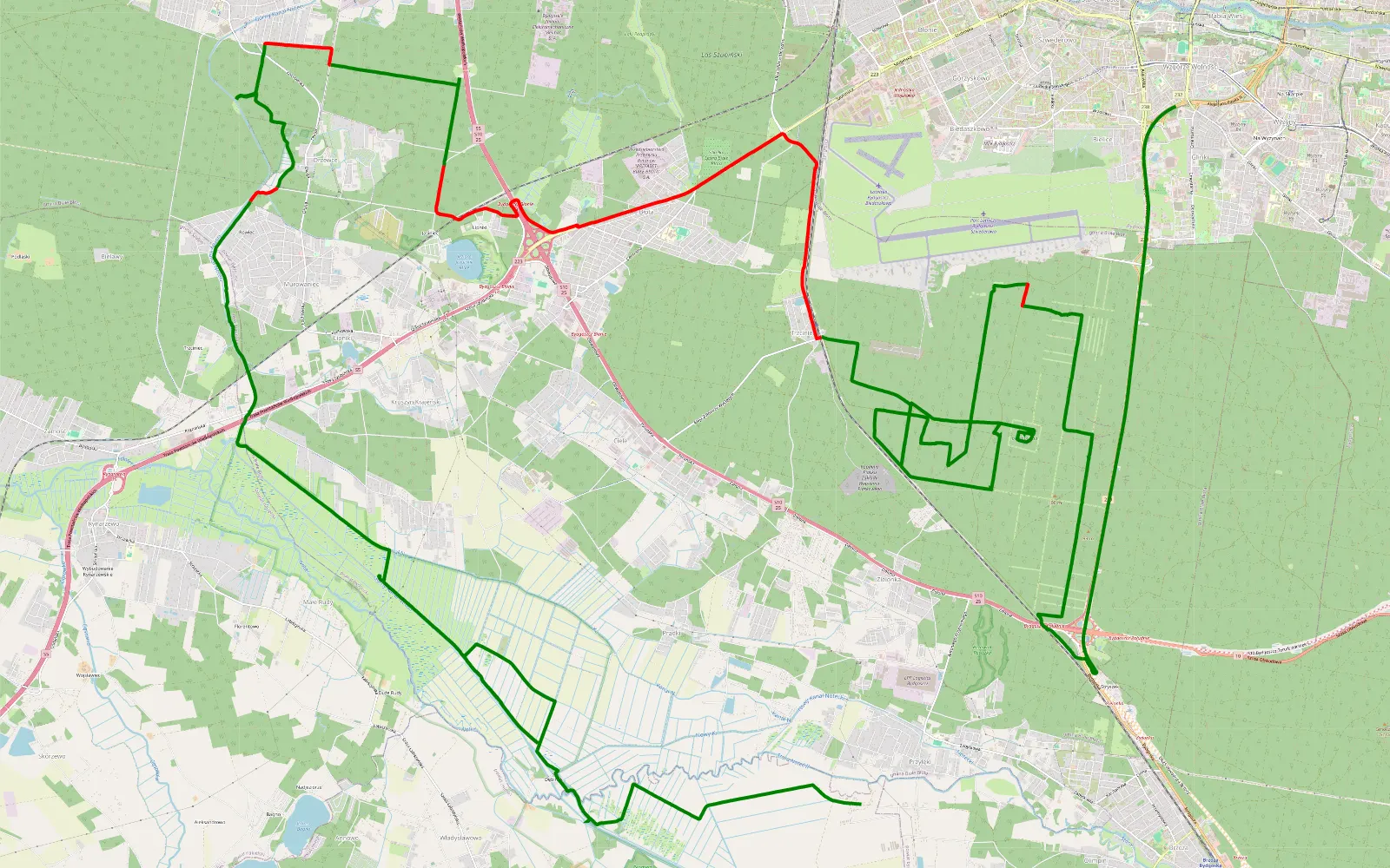 Mapa trasy Panoniewo - Brzoza (zimowy turystyk 4x4) - 52.6 km trasy offroad, Powiat Bydgoski