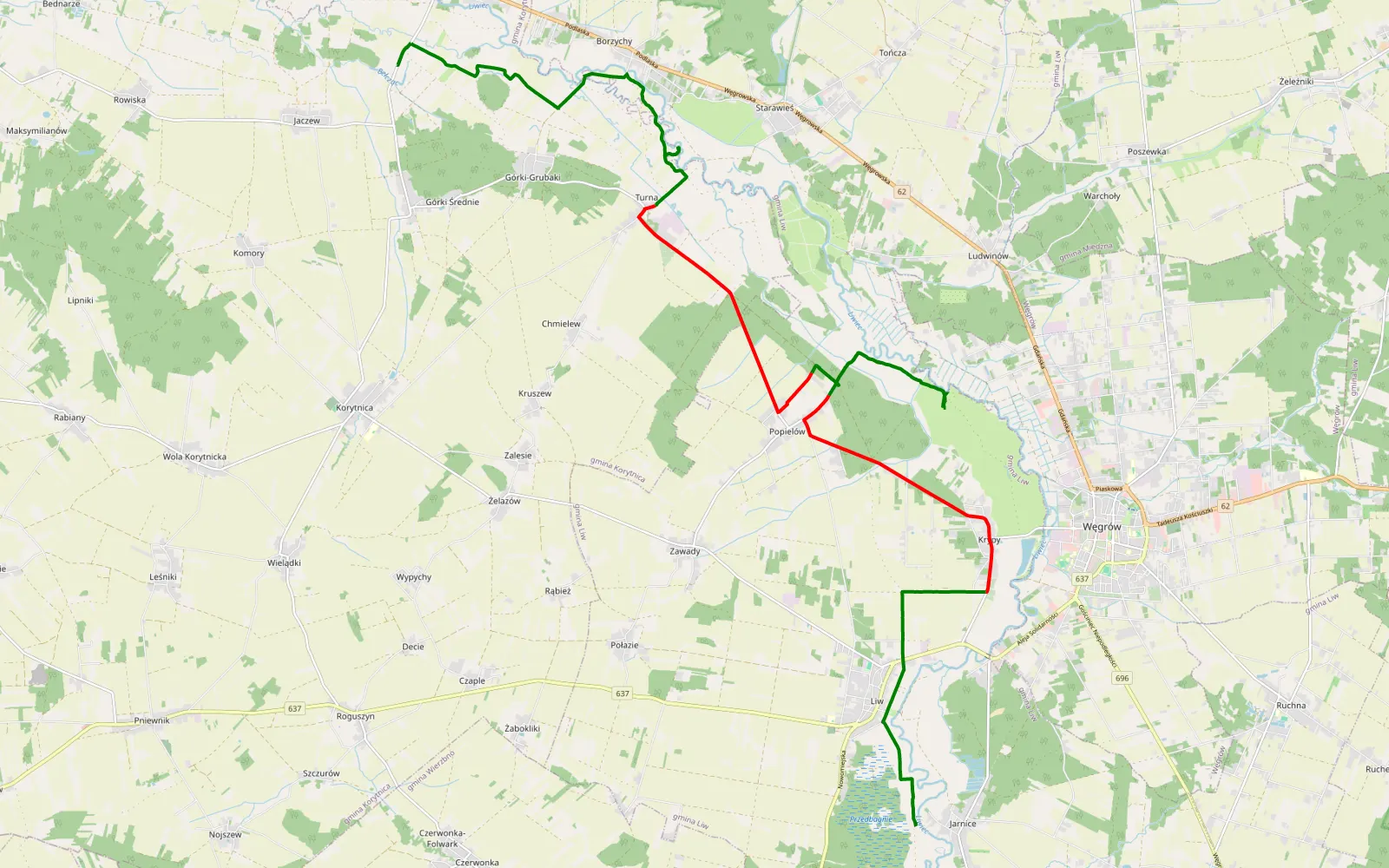 Map of Paplin - Jarnice - 28.1 km offroad trail, Węgrów County