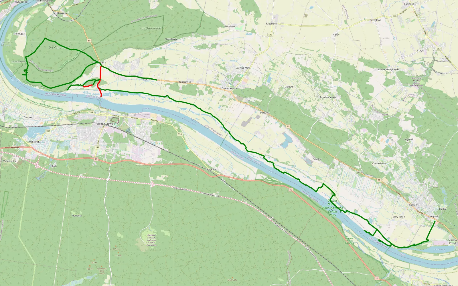 Map of Przysiek - Toporzysko - 48.1 km offroad trail, Toruń County
