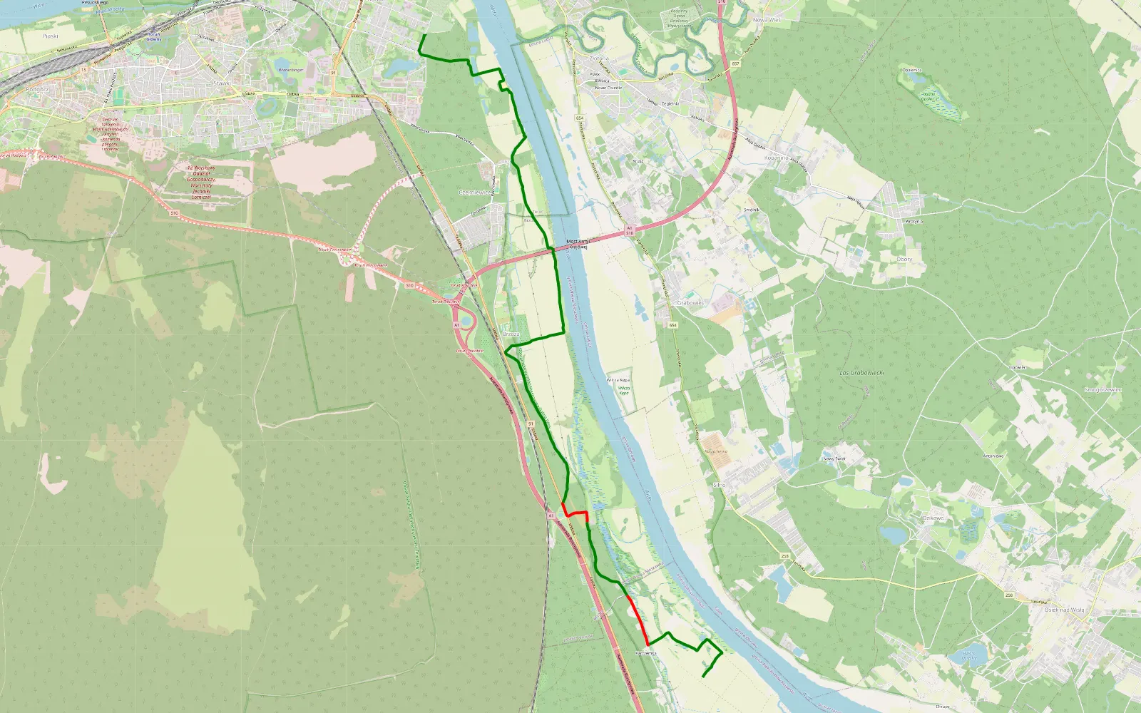 Mapa trasy Otłoczyn - Rudak - 13.4 km trasy offroad, Powiat Toruński