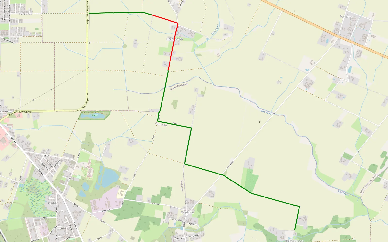 Mapa trasy Grędzice - Chrzanowo - 5.3 km trasy offroad, Powiat Ciechanowski