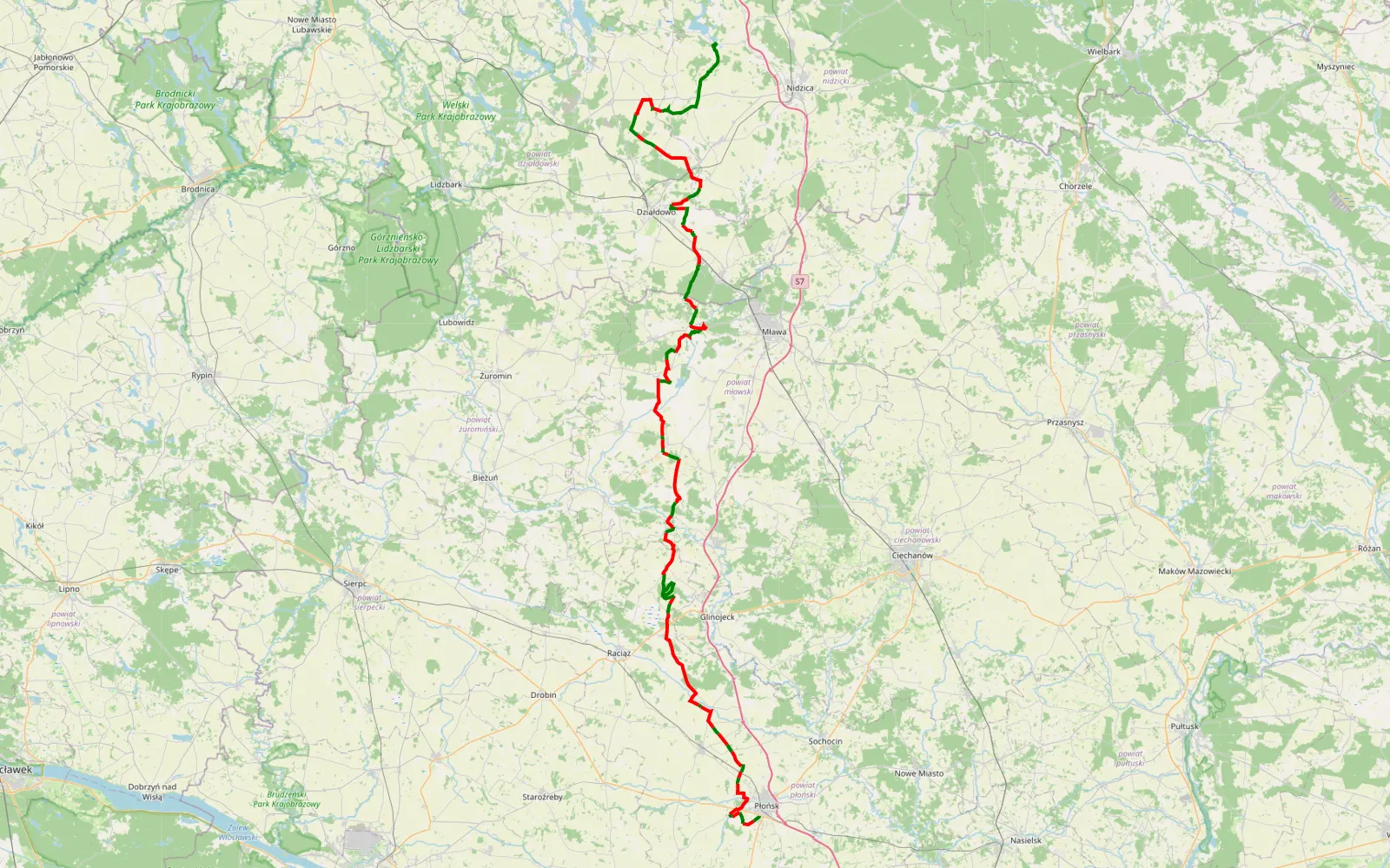 Map of Bońki - Szkotowo - 130.2 km offroad trail, Płońsk County