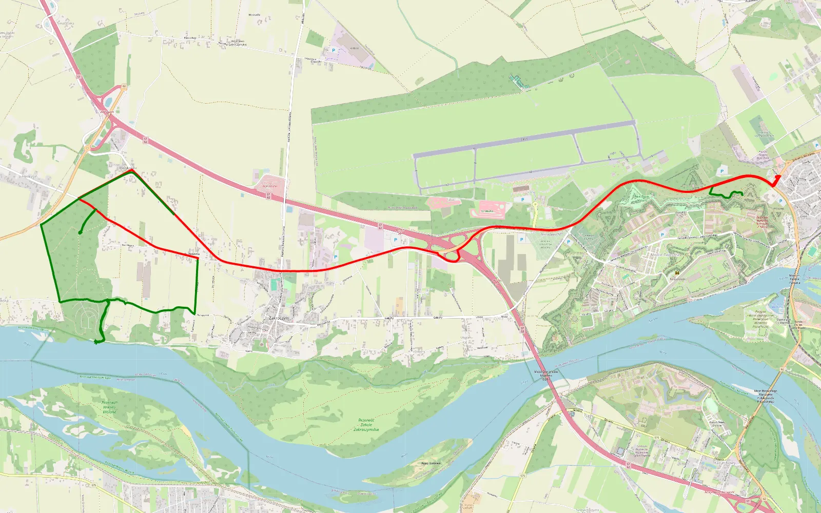 Mapa trasy Modlin - Ostrzykowizna Luty - 16.1 km trasy offroad, Powiat Nowodworski