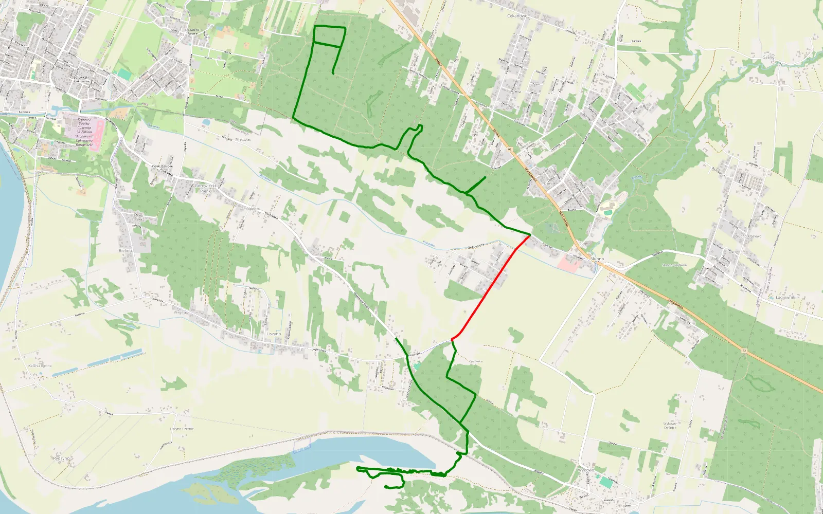 Mapa trasy Borowiczki-Pieńki - Liszyno - 13.7 km trasy offroad, Powiat Płocki