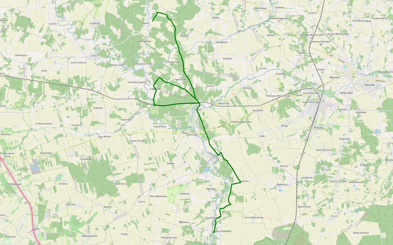 Mapa trasy Grabie - Goławice - 11.3 km trasy offroad, Powiat Płoński