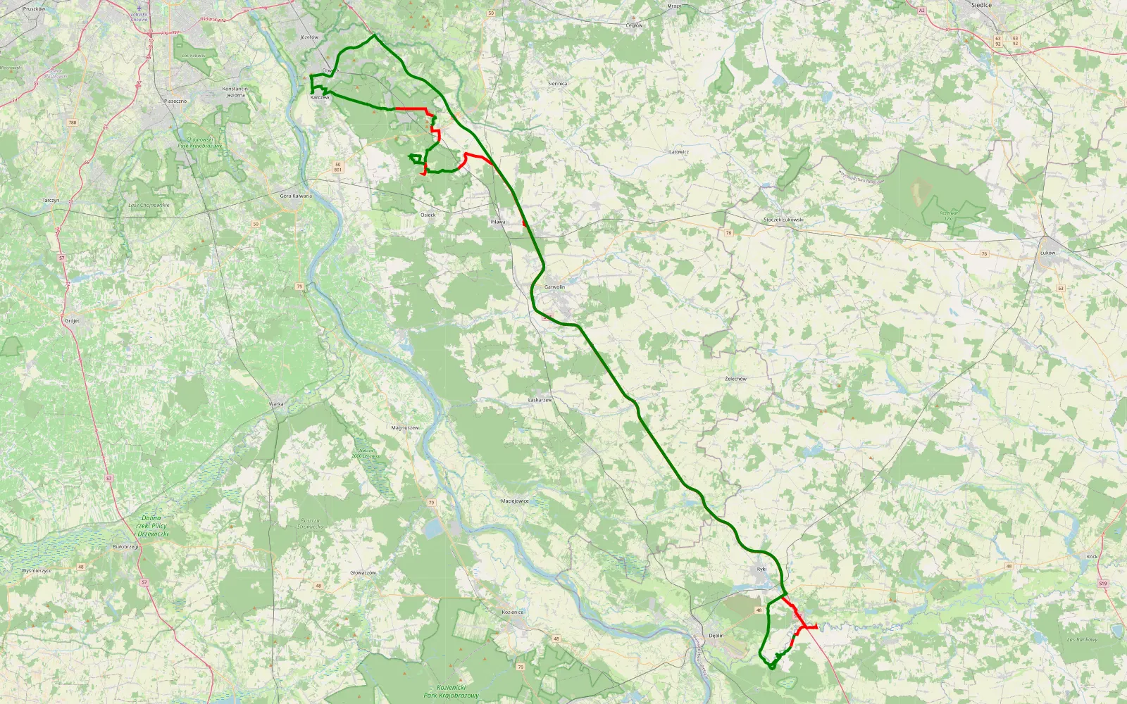 Map of Otwock - Wieprz - 108.8 km offroad trail, Garwolin County
