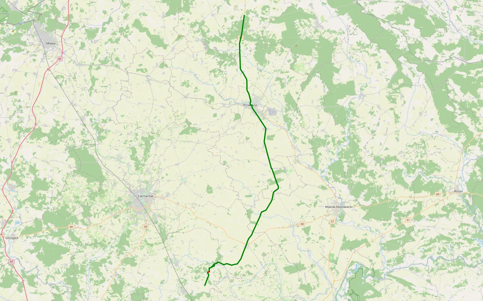 Mapa trasy 1.2 droga na Mazury - 9.4 km trasy offroad, Powiat Ciechanowski