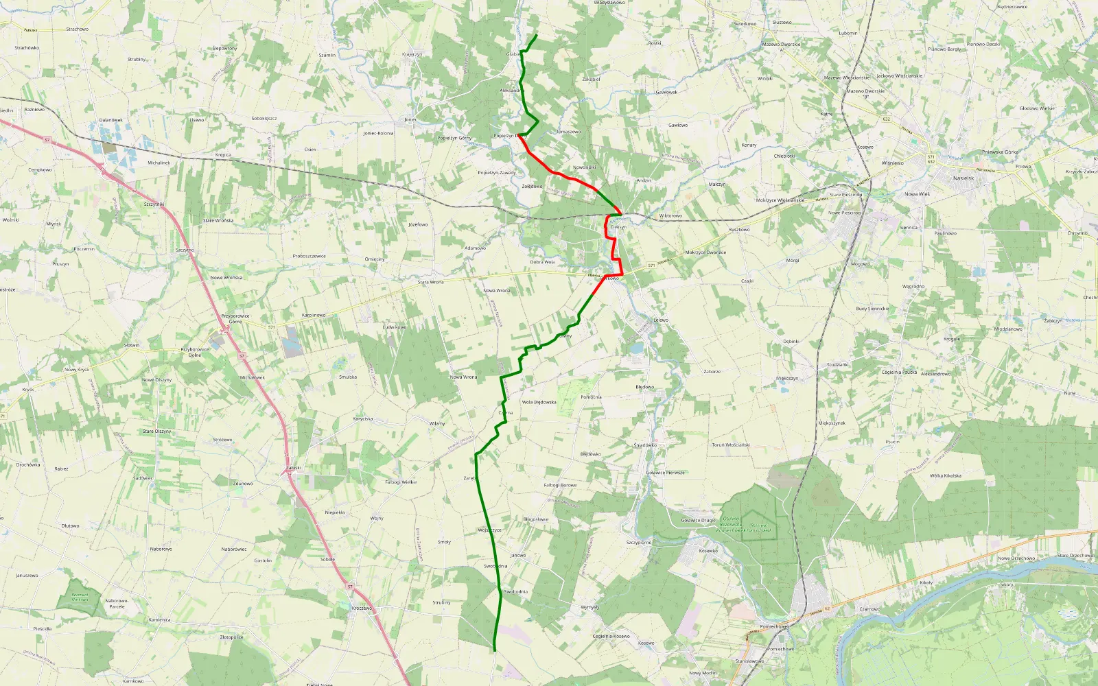 Mapa trasy Trasa offroad 18 km, Powiat Nowodworski - 18 km trasy offroad, Powiat Nowodworski