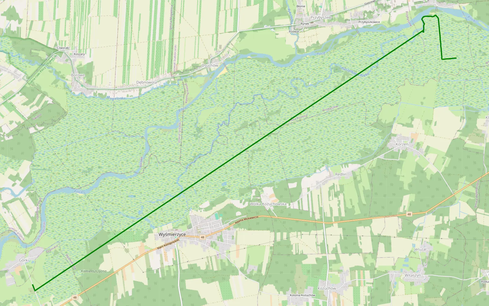 Mapa trasy Pacew - 1.8 km trasy offroad, Powiat Białobrzeski
