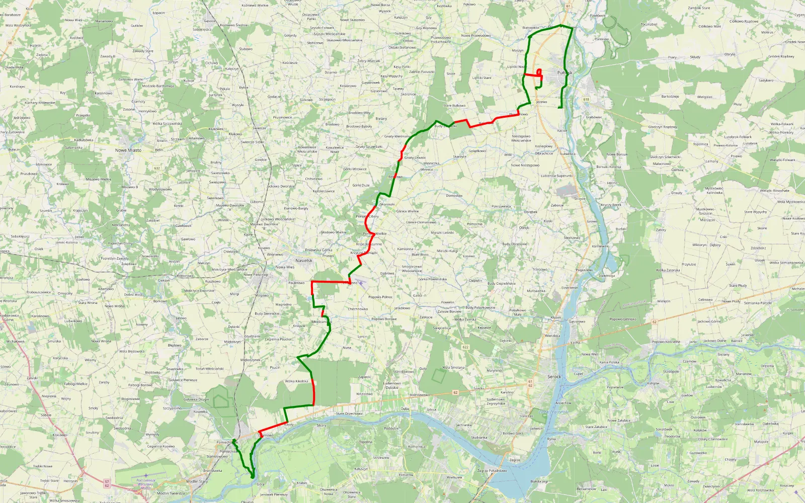 Mapa trasy Kacice - Pomiechówek - 64.1 km trasy offroad, Powiat Nowodworski