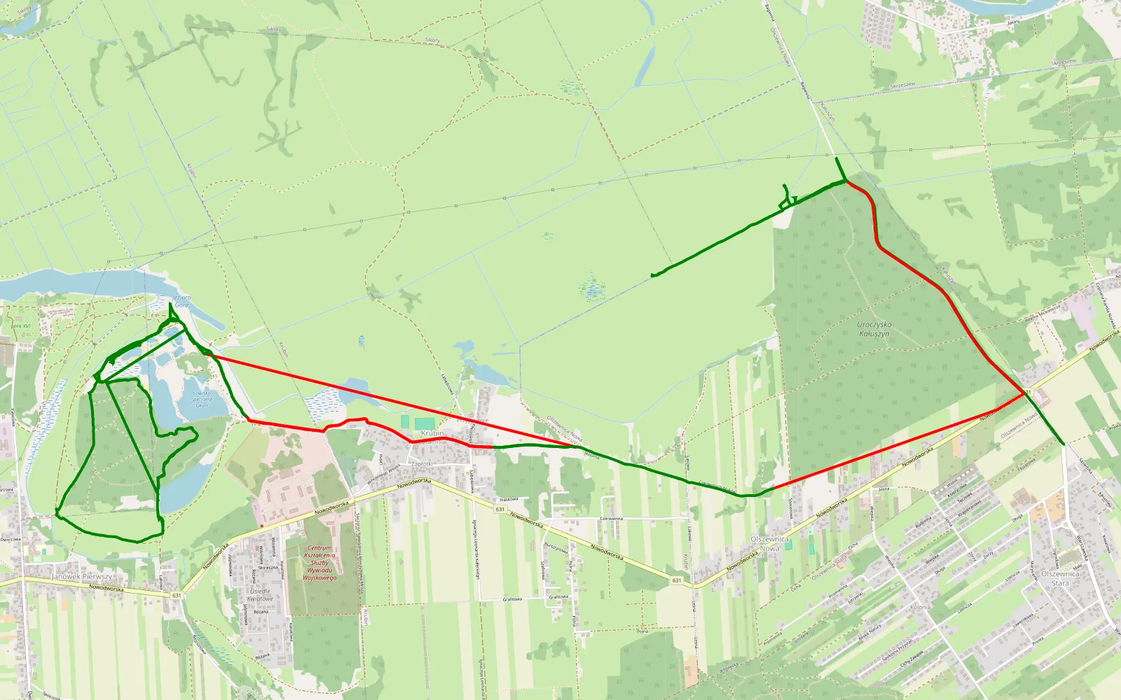 Mapa trasy Olszewnica Stara - 25.5 km trasy offroad, Powiat Legionowski
