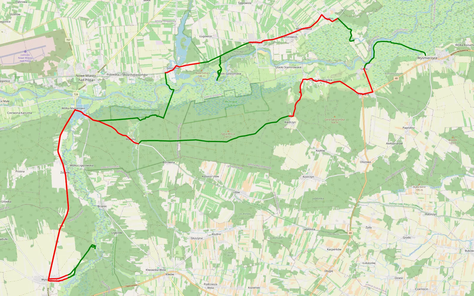 Map of Świdno - Wyśmierzyce - 66.7 km offroad trail, Grójec County