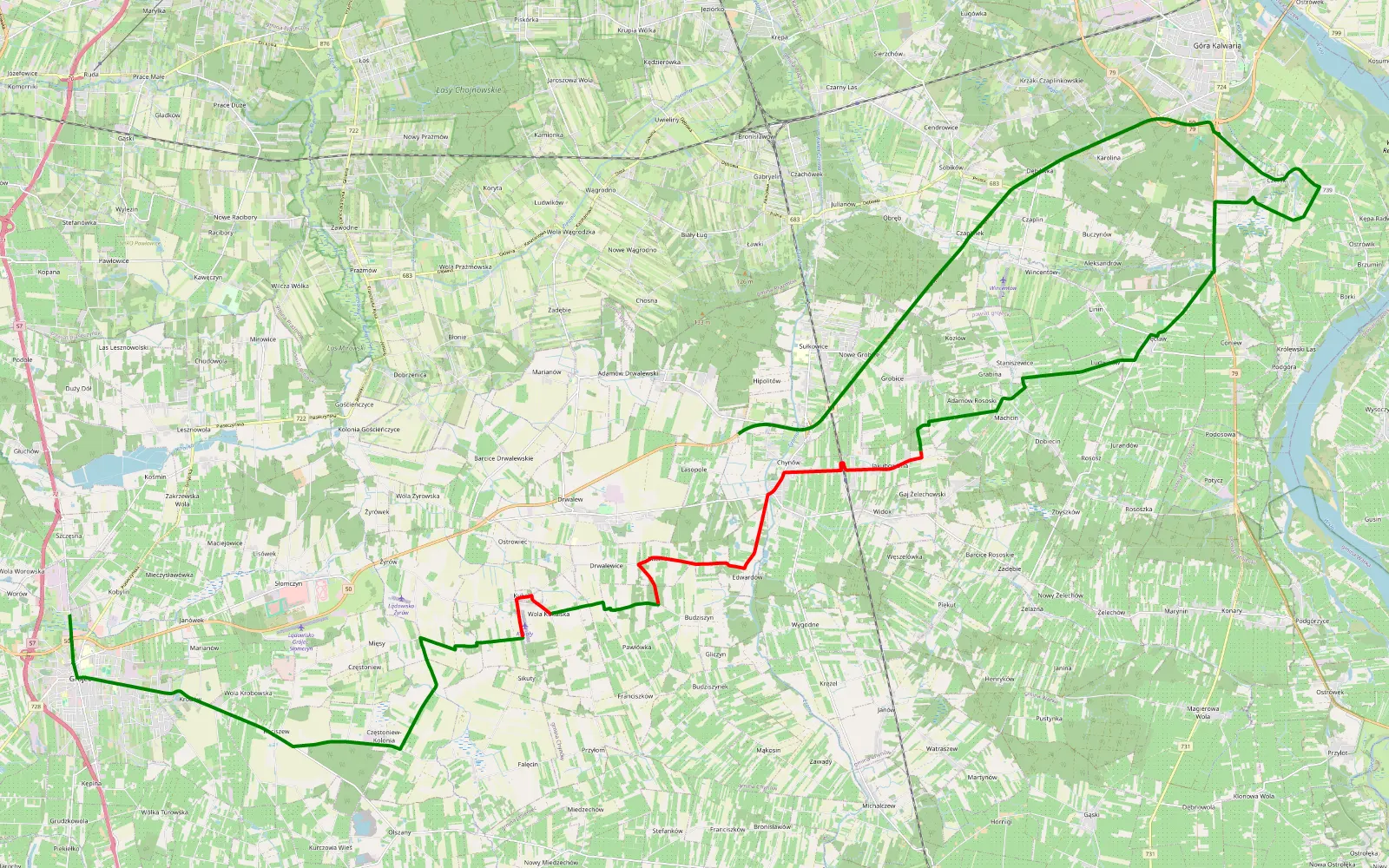 Map of Cierniówka - Chynów - 17.8 km offroad trail, Grójec County