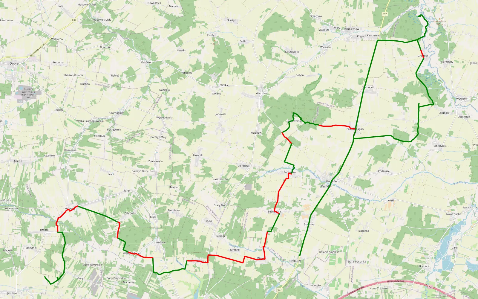 Map of Szczytnik - Trzebucza - 44.4 km offroad trail, Węgrów County