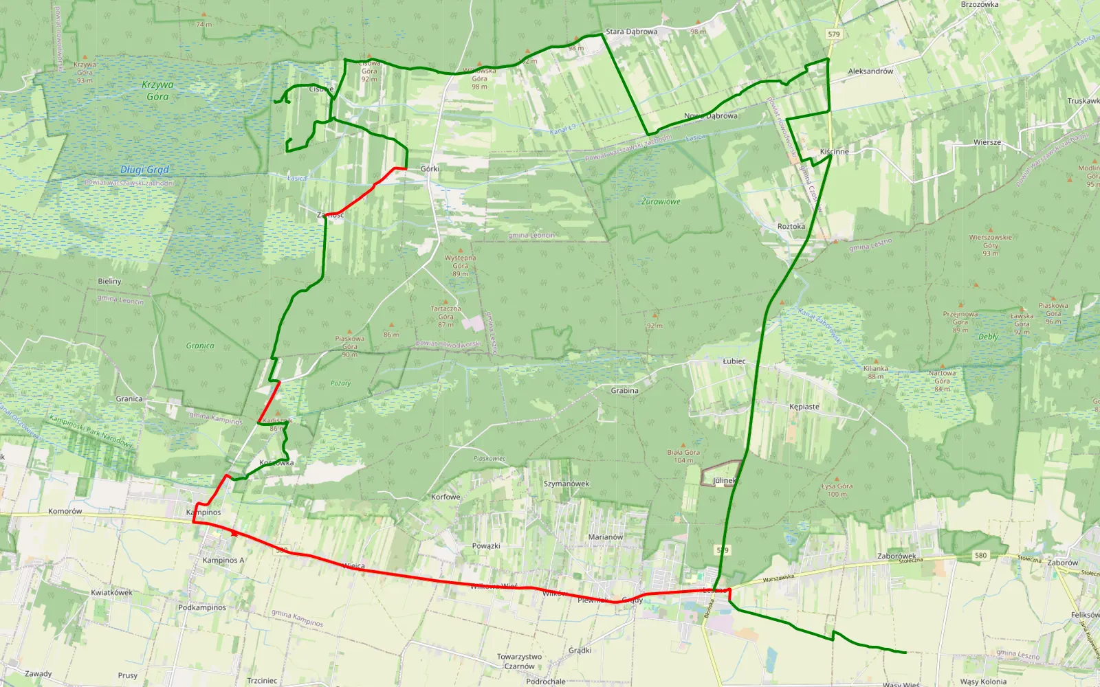 Map of Śladem Rolexa Wąsy - Leszno - 33.4 km offroad trail, Warsaw West County